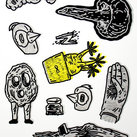Sketch pages of Parrotman (Right page)  *from group exhibition "Linocut" at Gallery Nomart