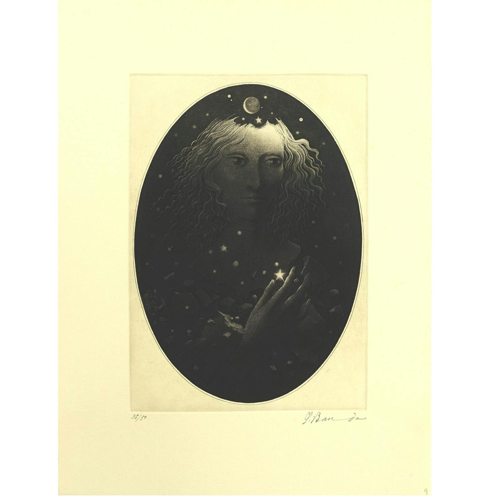 坂東壮一　版画集「夢の罠」より「崩壊する星の女王、そして夢の終り」