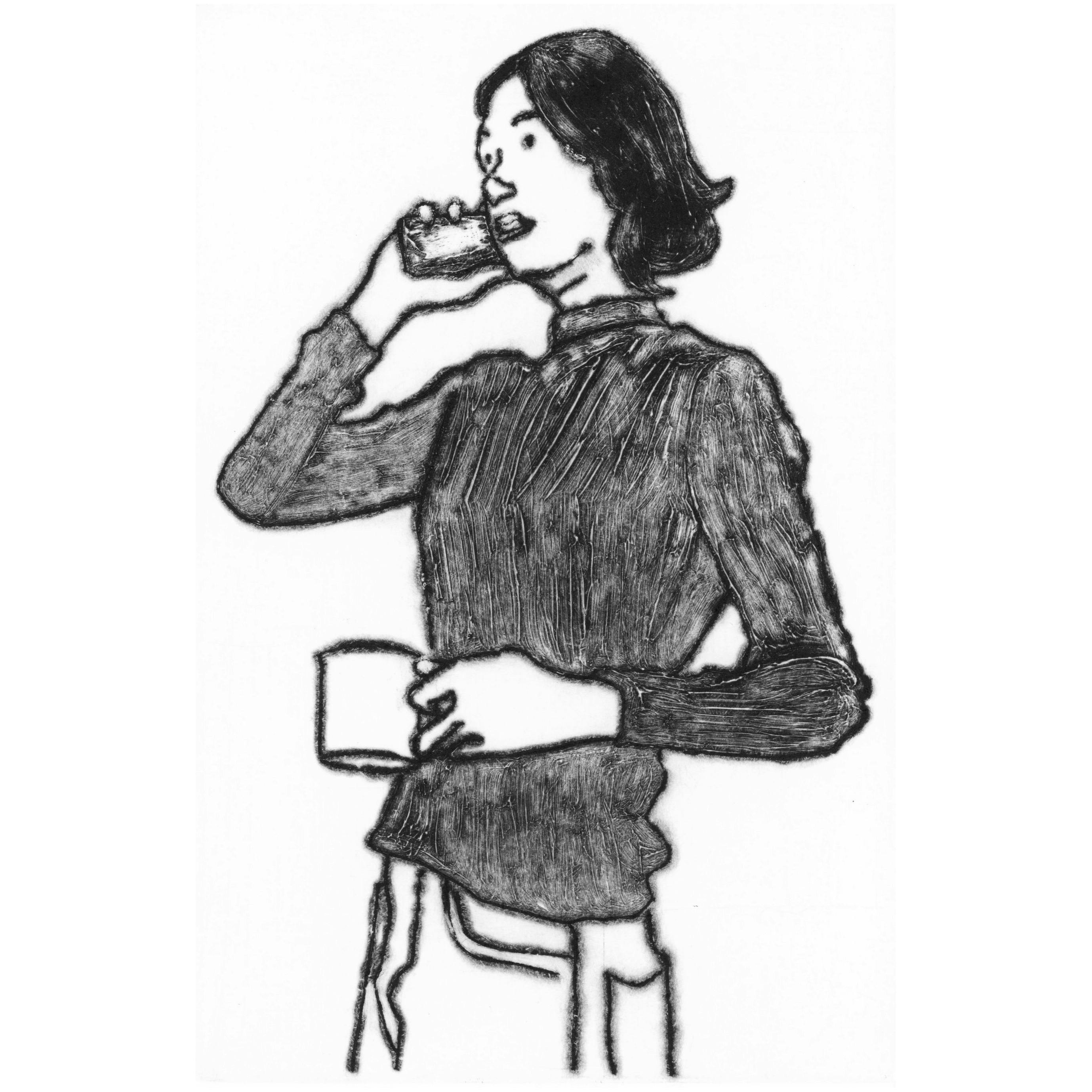 挿絵原画 - 西川美和「ハコウマに乗って」 第10回「もしもしわたし」-『文藝春秋』2021年12月号