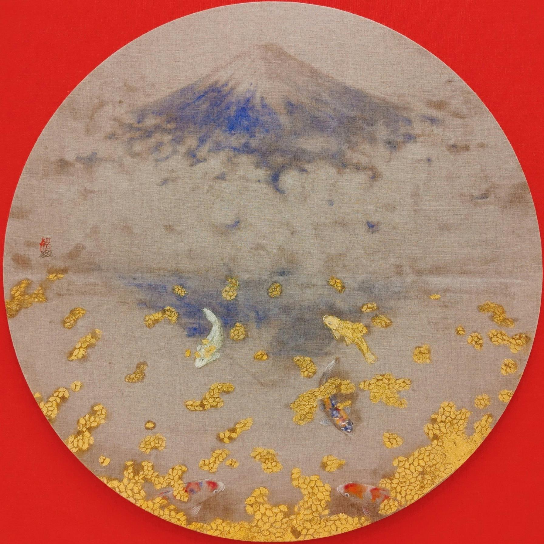 水映富士雲中遊鯉図
