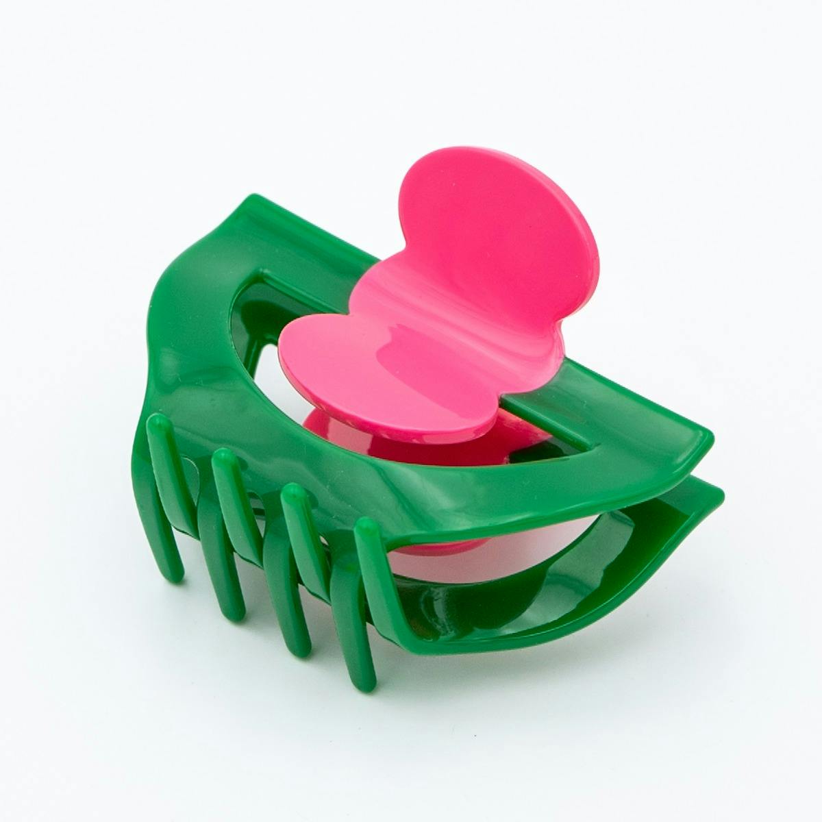 瓜生太郎　Taro Uryu　Hair Claw M size　Vivid Pink & Forest Green