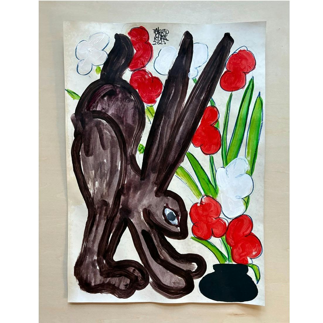 【額装】ウサギのドローイング