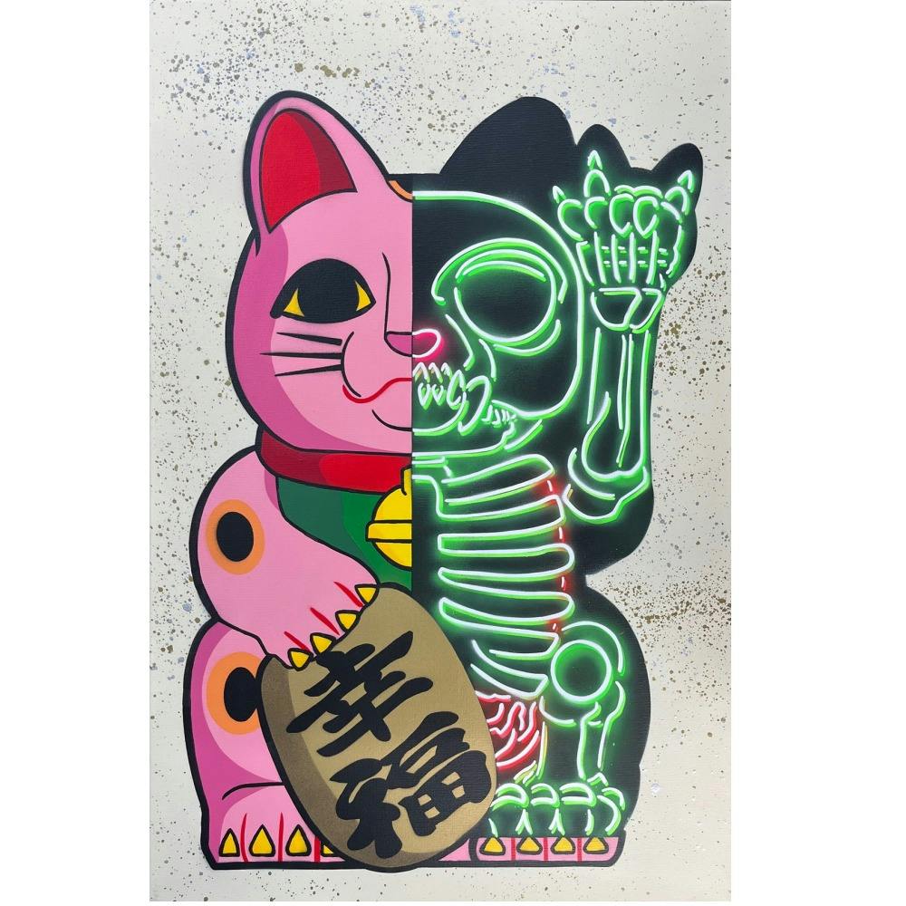 MANEKI-NEKO 50 50 PINK v2  (GOLD&SILVER SPLATTER)