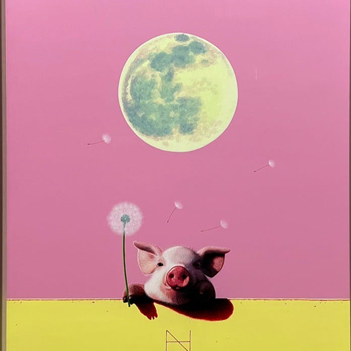 Olivia over the Lemon Yellow Wall (Full Moon)