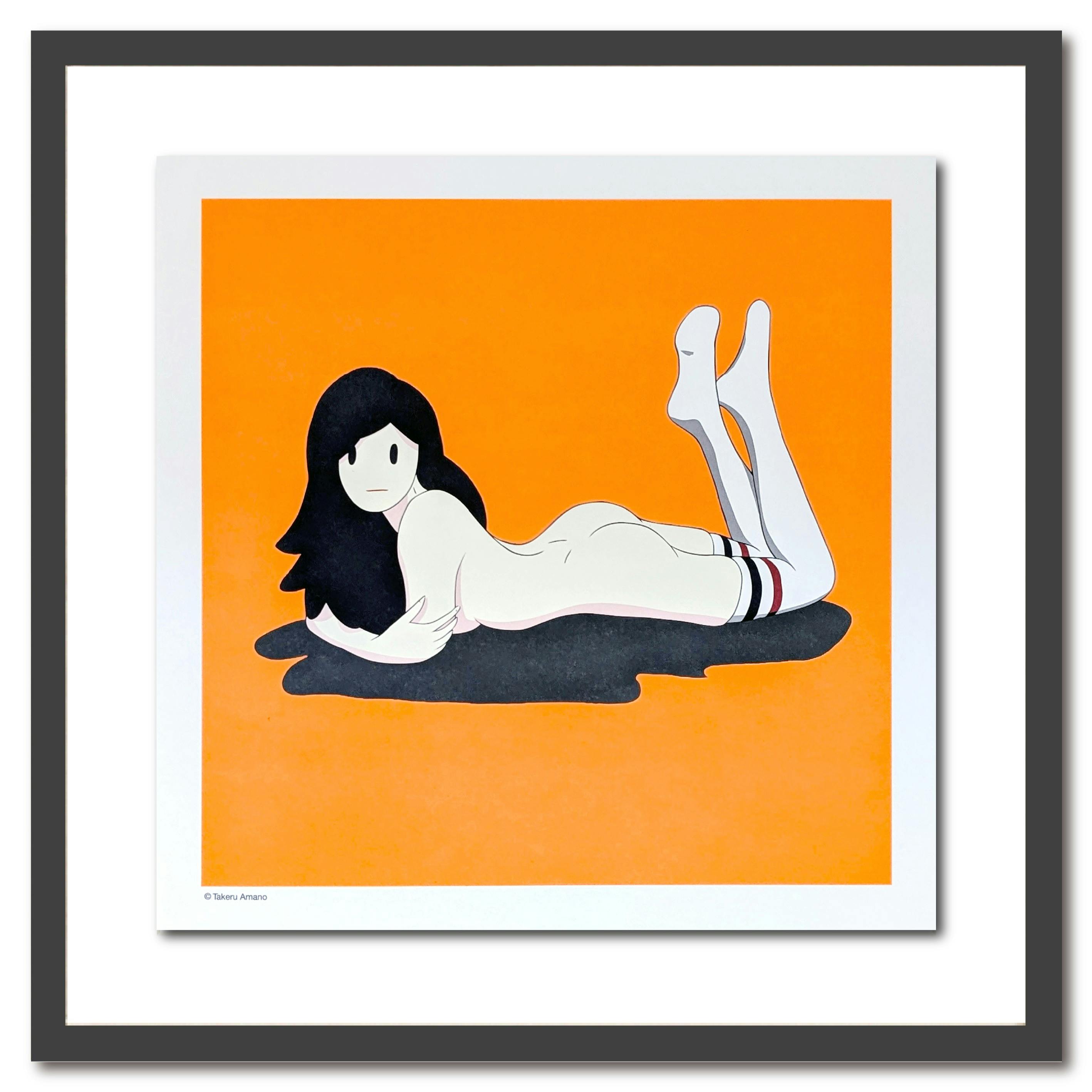 【MATTBLACKフレーム額装】 作家直筆サイン入り『Venus』NEON ORANGEオフセットプリント