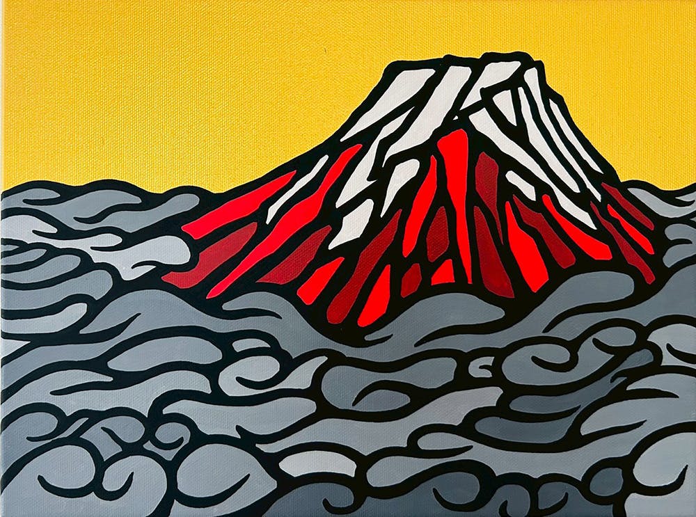 六変赤富士　〜雲抱富〜