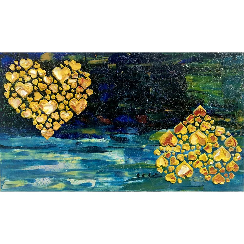 HEARTの文様絵画・月と夜と川と