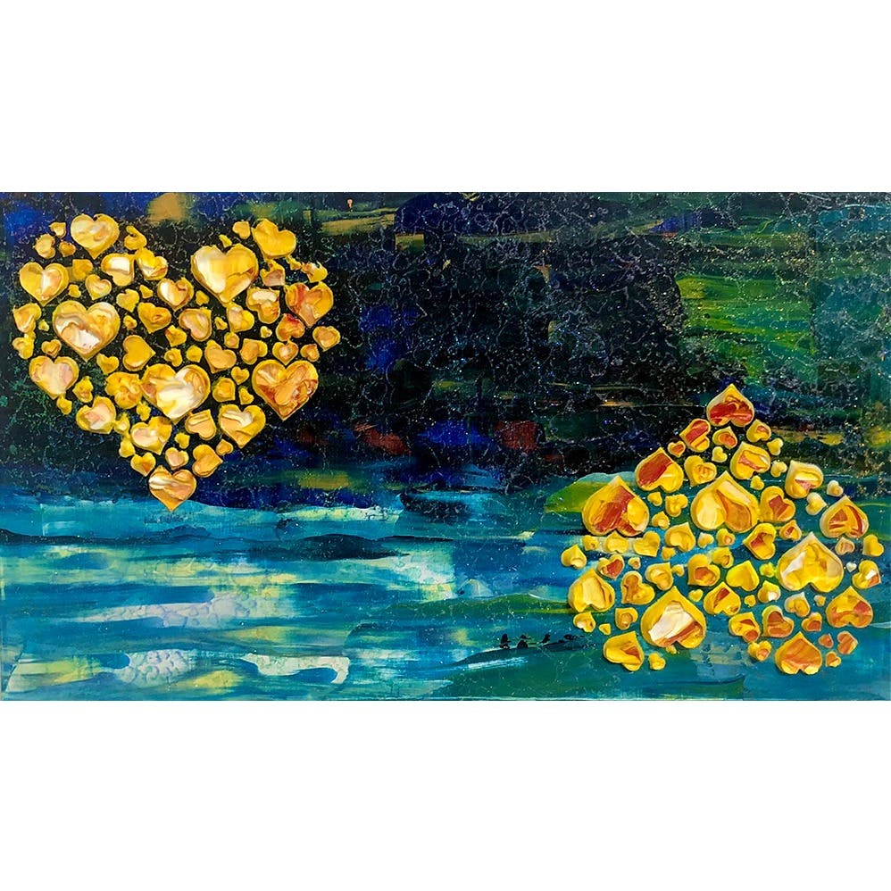 HEARTの文様絵画・月と夜と川と