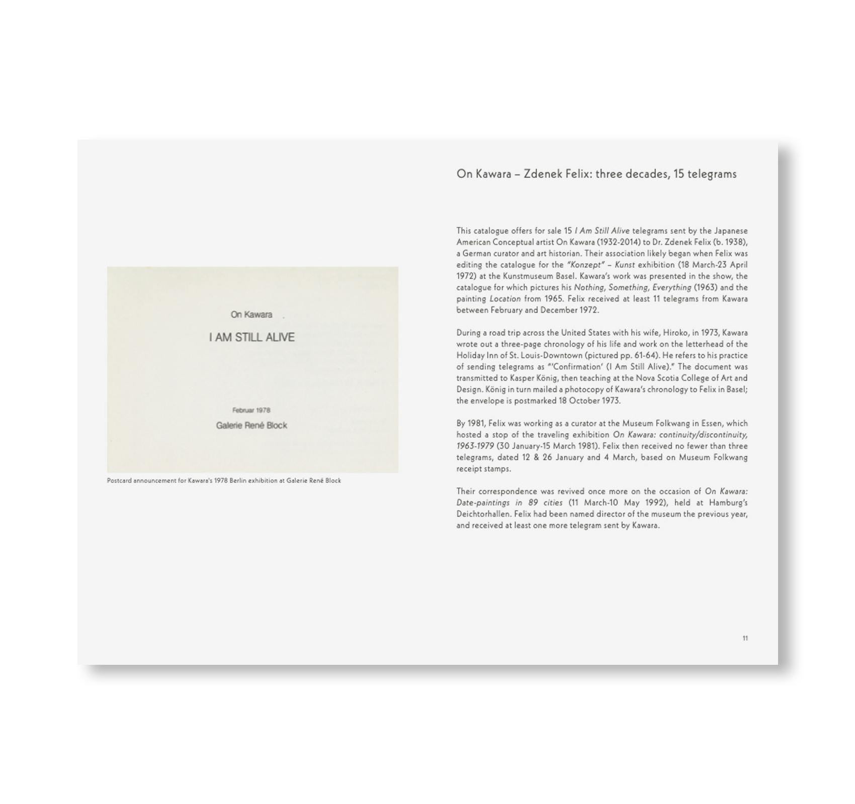 ON KAWARA I AM STILL ALIVE - CATALOGUE 252