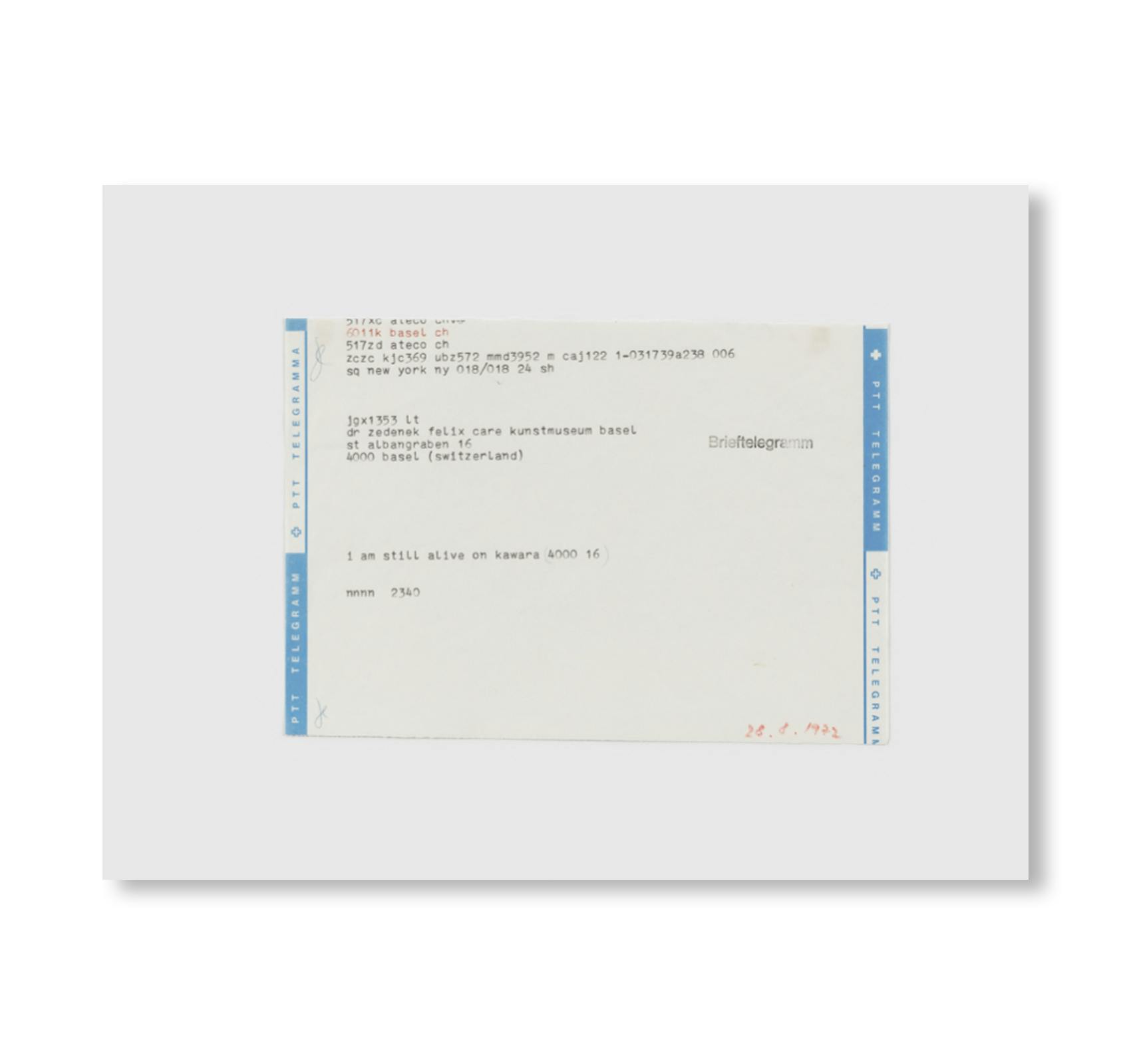 ON KAWARA I AM STILL ALIVE - CATALOGUE 252