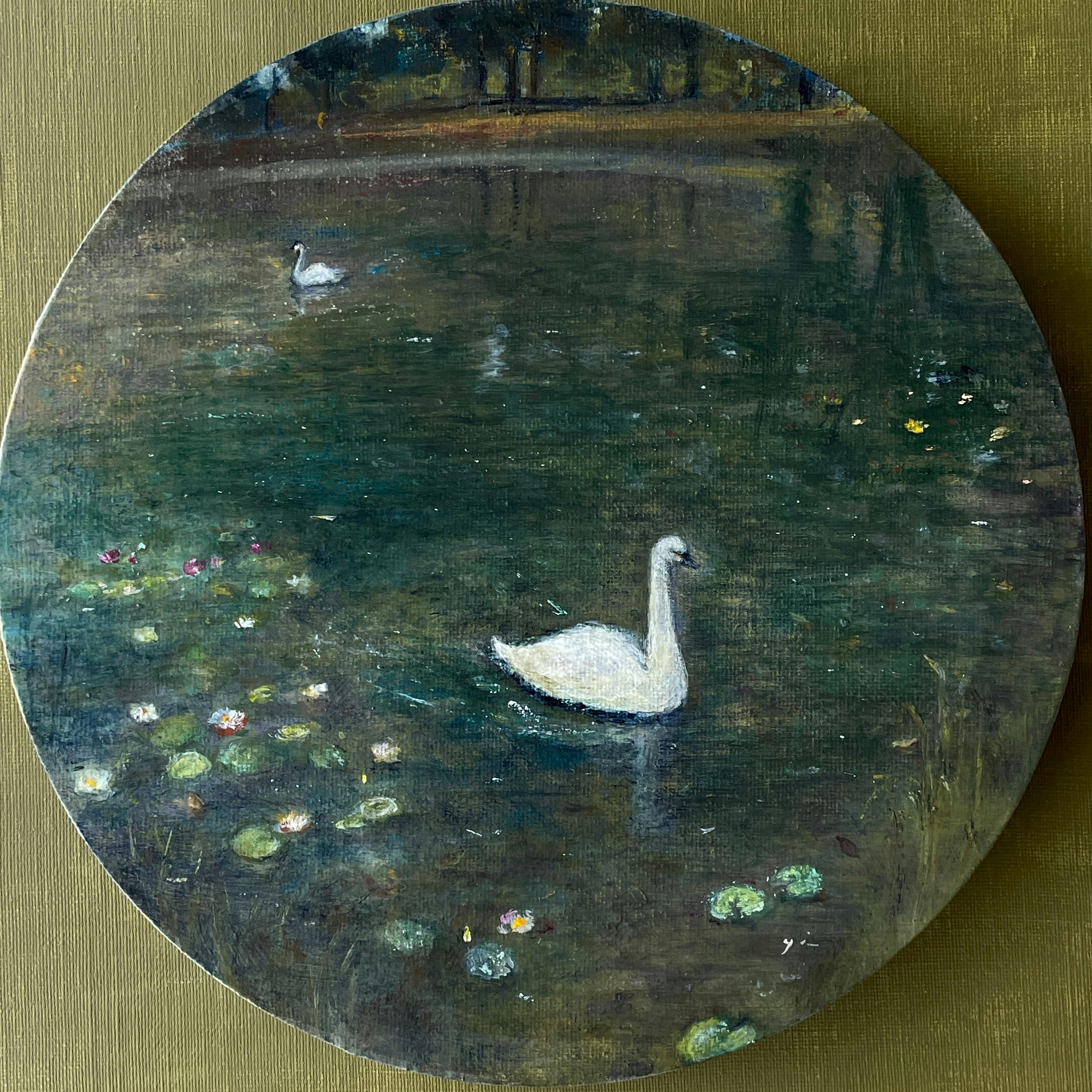 Swan with water lilies