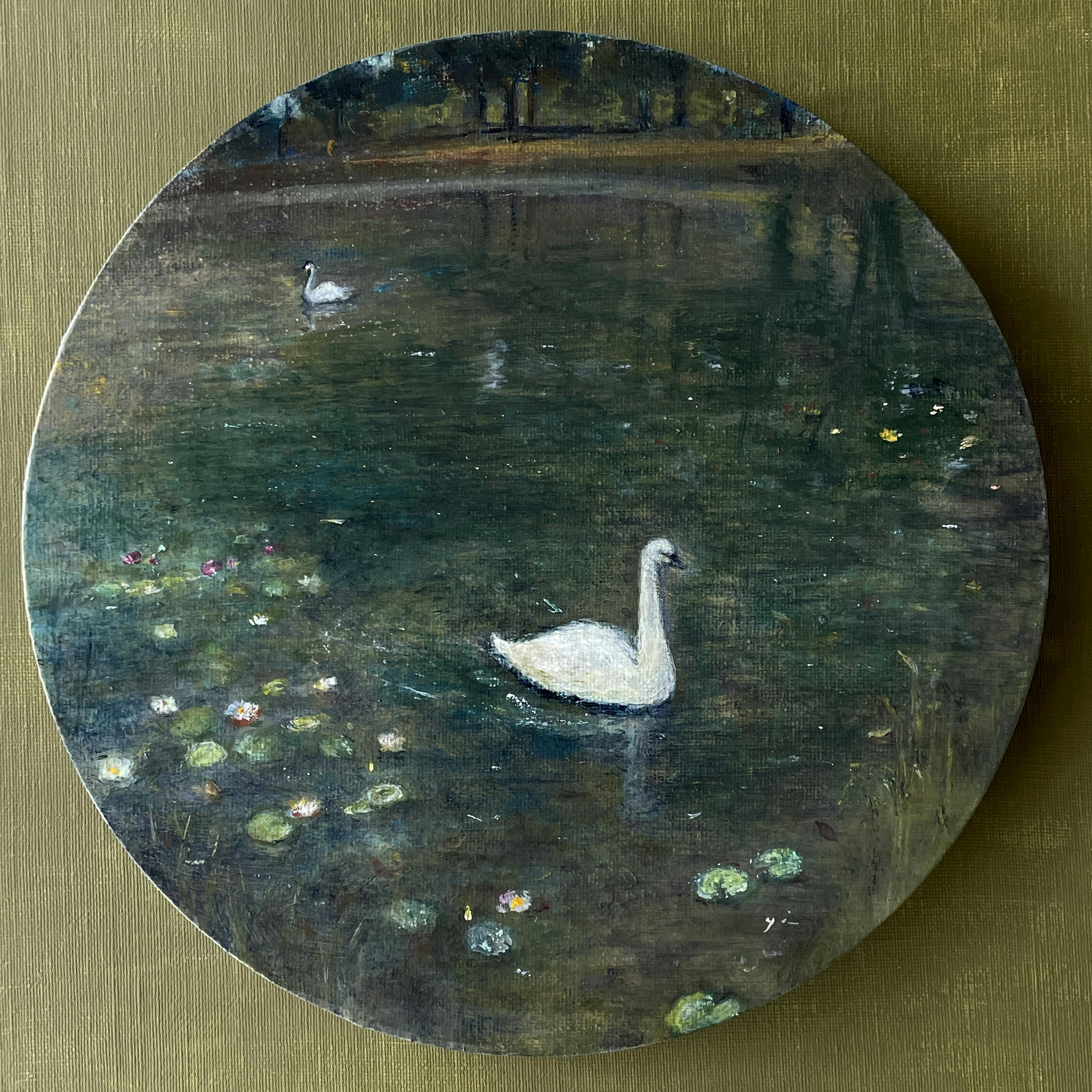 Swan with water lilies