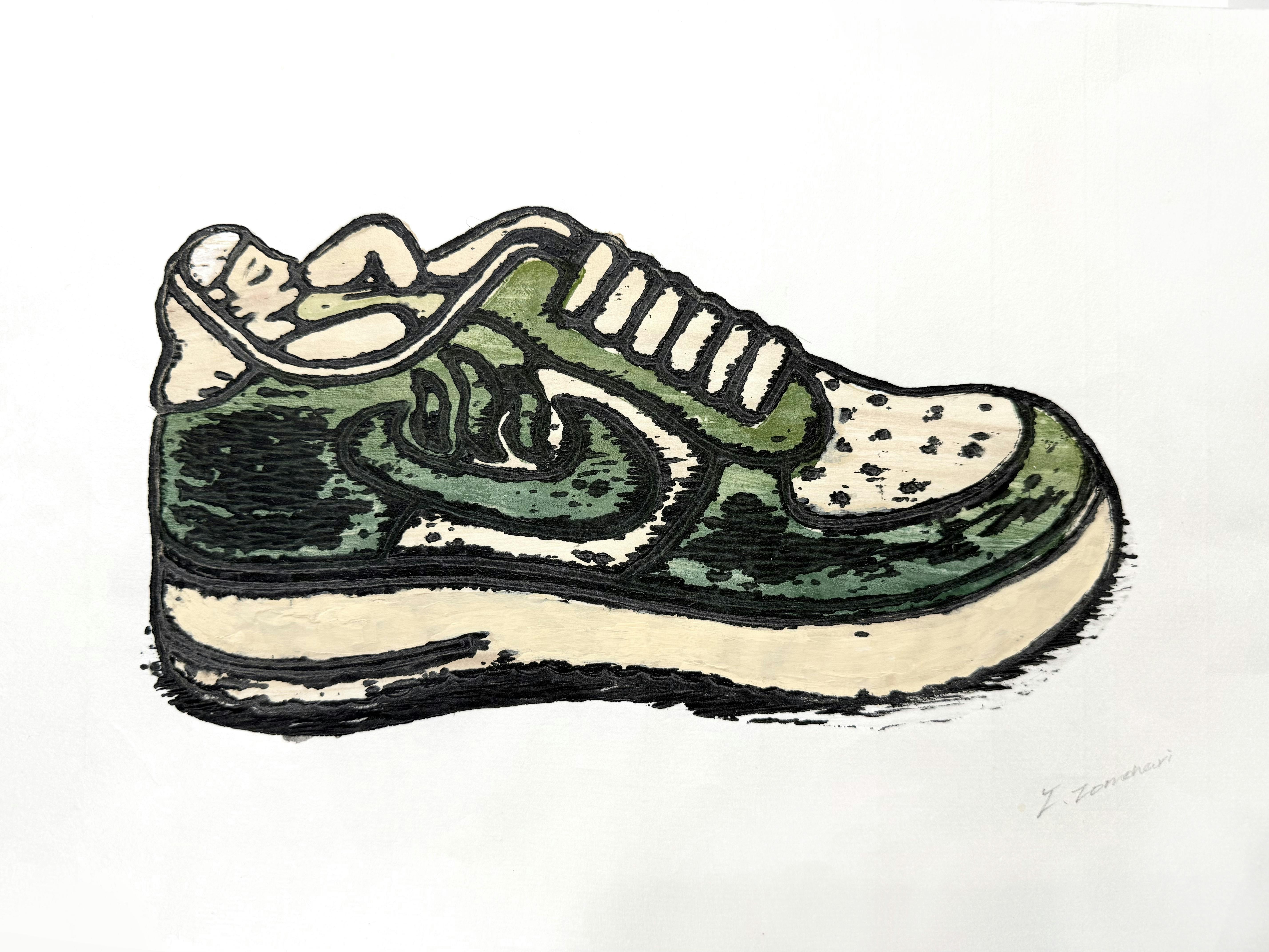 靴湯 B4 -woodblock print-(green)