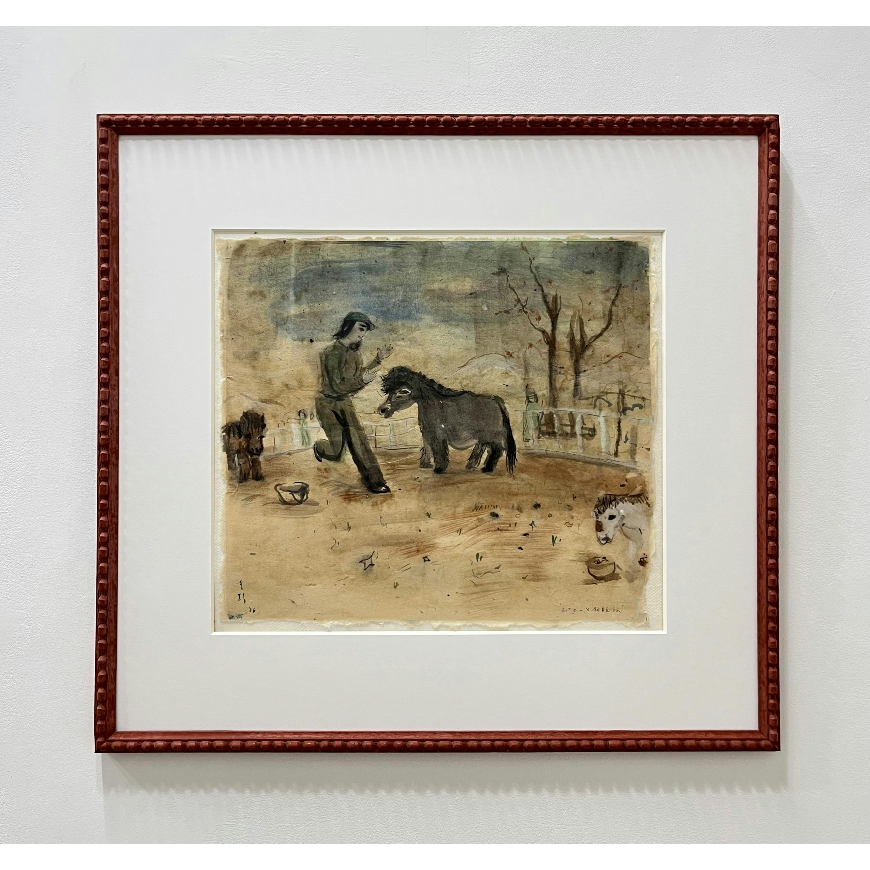 「ポニーと飼育員さん」額付き