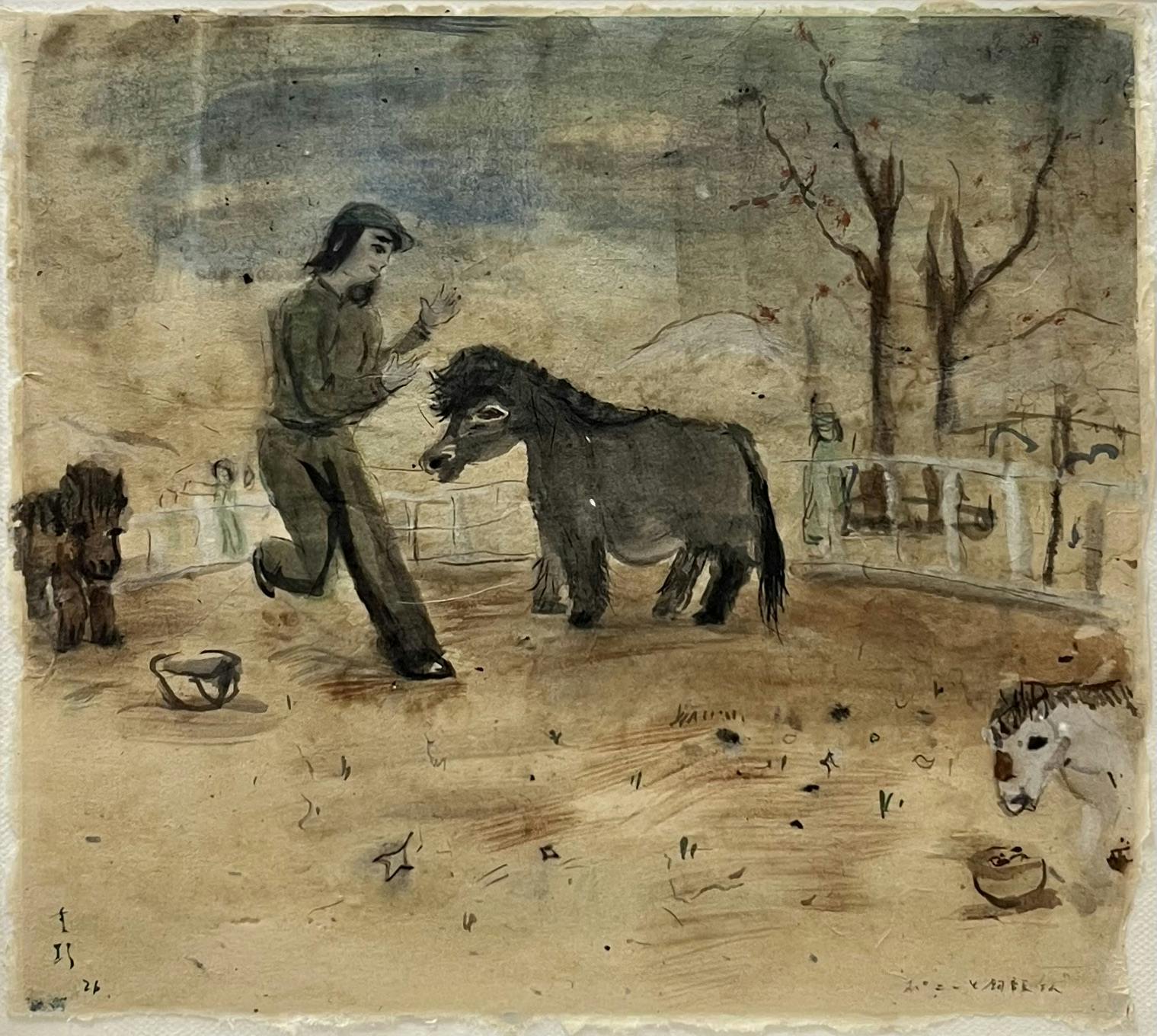 「ポニーと飼育員さん」額付き