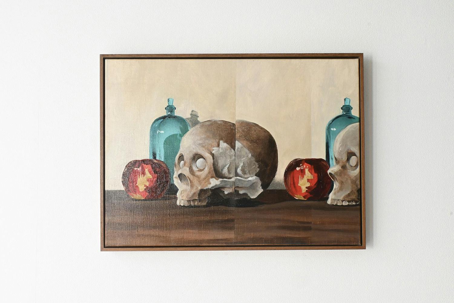 still life 'skull, bottle, apple #1'