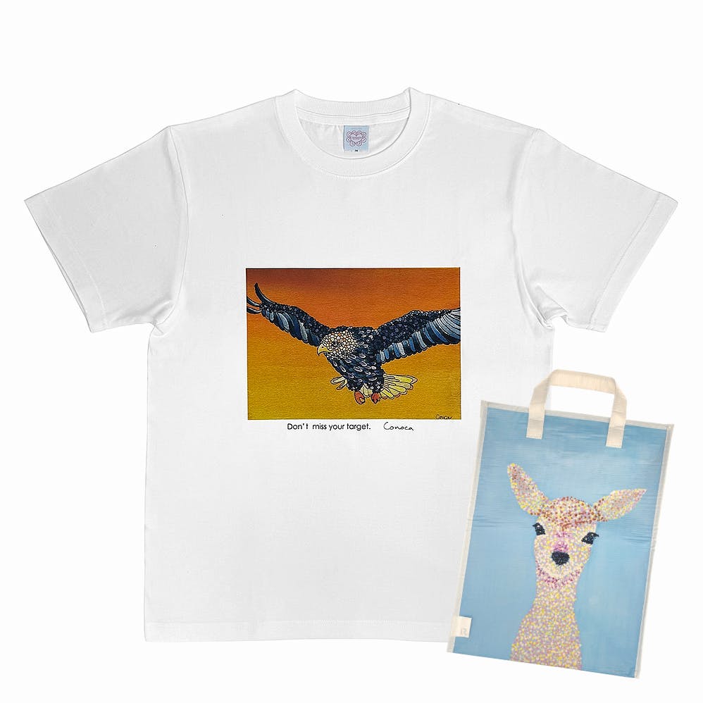 【Lサイズ】Conoca×ROOTOTE / Eagle  Tshirt+ミュージアム ルーガービッジトート / 086803