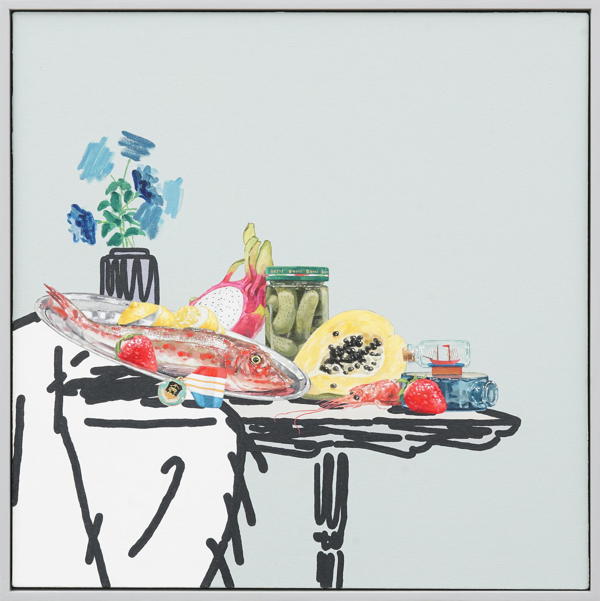 Still Life with Red Gurnard and Bottle Ship