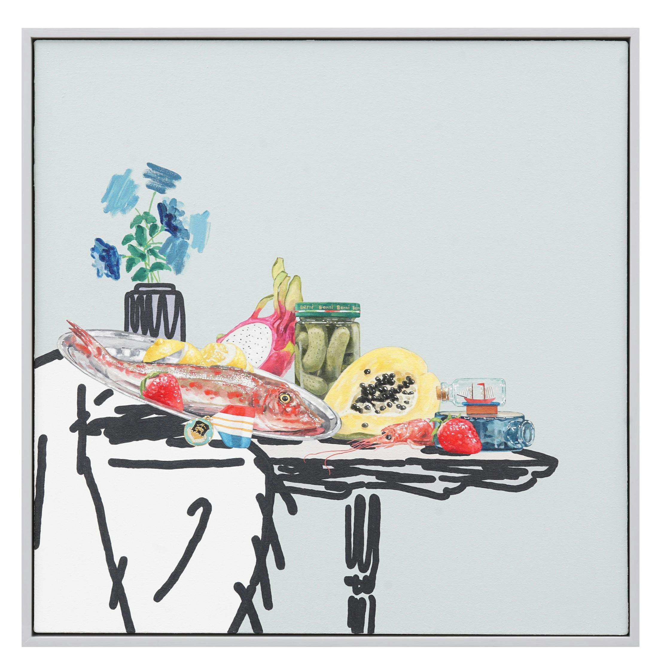 Still Life with Red Gurnard and Bottle Ship