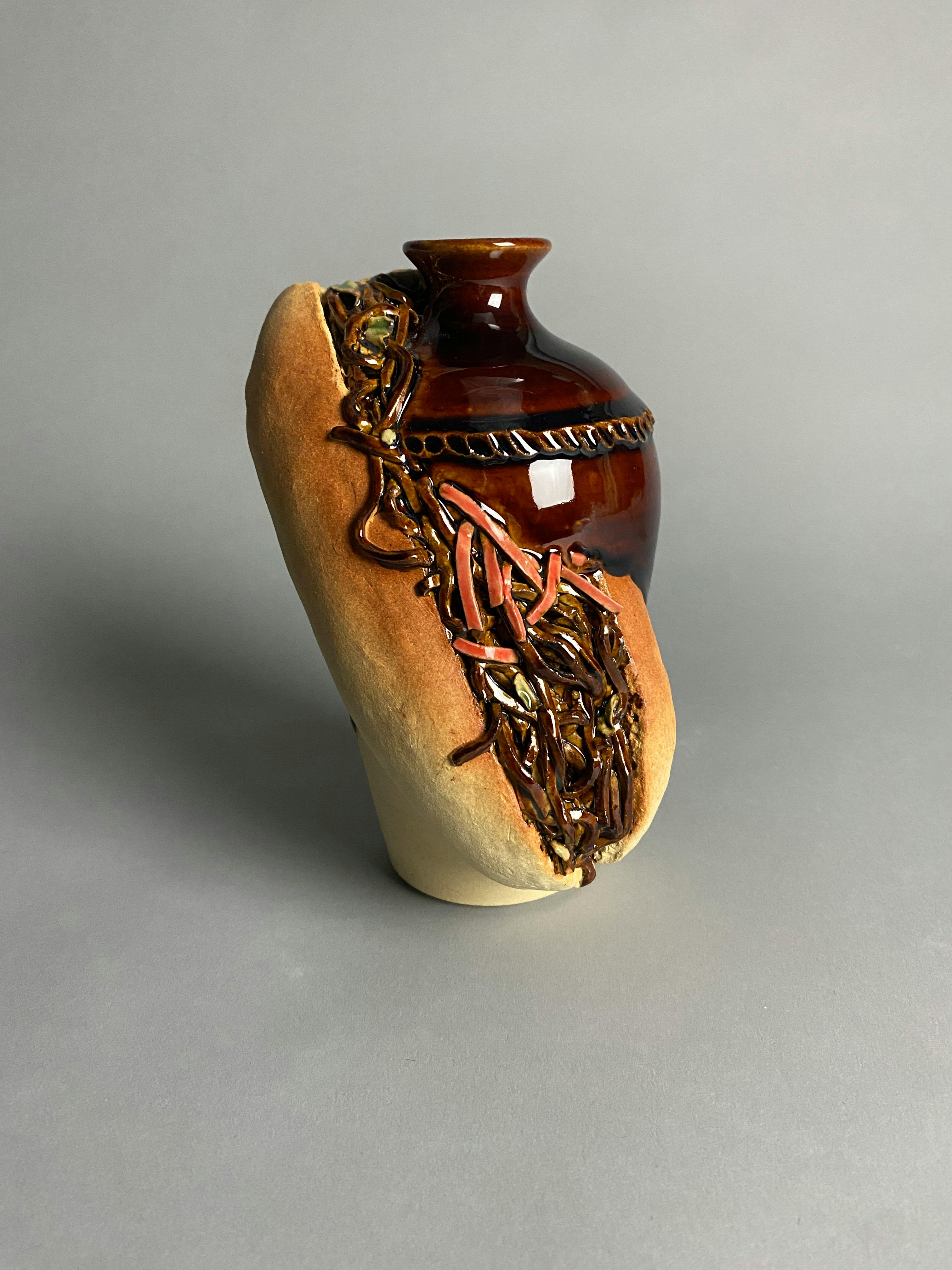 焼きそばパン/飴釉壷