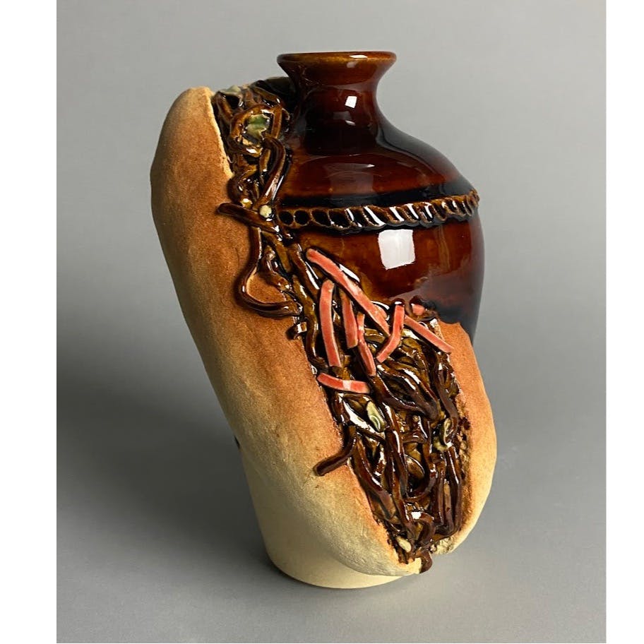 焼きそばパン/飴釉壷