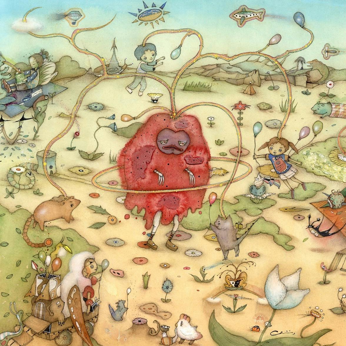 【ご予約受付】「かいじゅうたちの楽園」複製画「虹のピグモン」