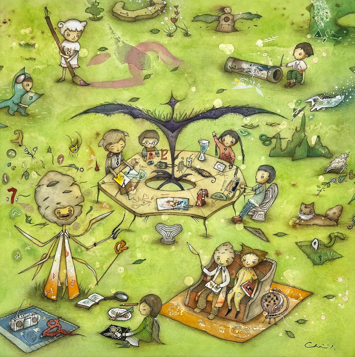 【ご予約受付】「かいじゅうたちの楽園」複製画「チブル星人と智惠の庭」