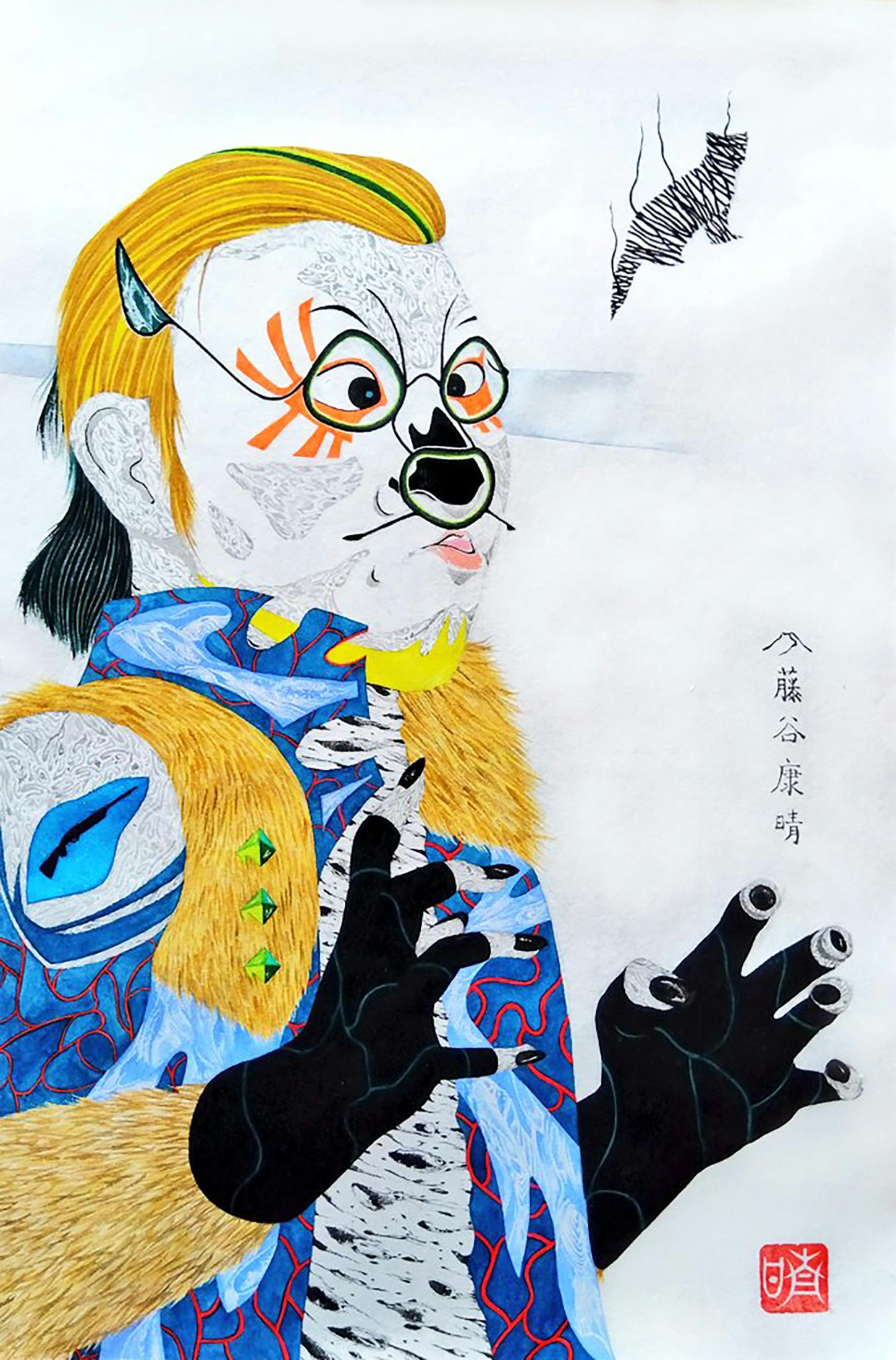 背筋のばし　辺りを警戒し 見据えるカバノキ　原野の貴公子 ドリフティン　ハンティン　ECROTTIN   【額装済】