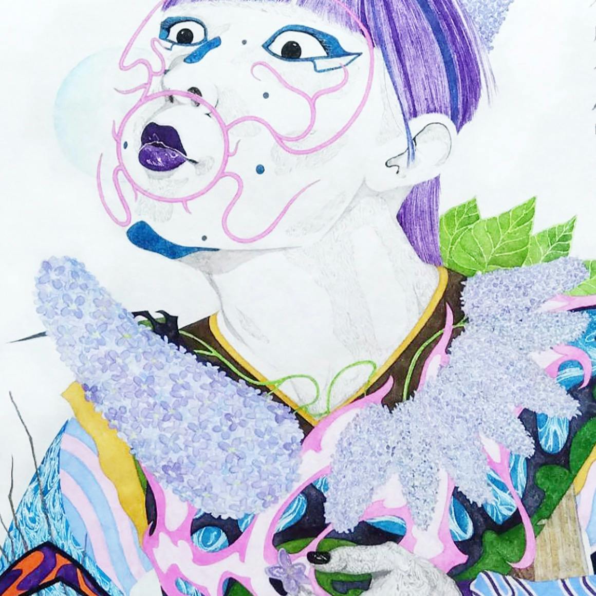 俗世の波間に　香を焚き 紫の息吹は　やすらぎの吐息 5枚ひとひら　幸あれLILA 2025年 【額装済】