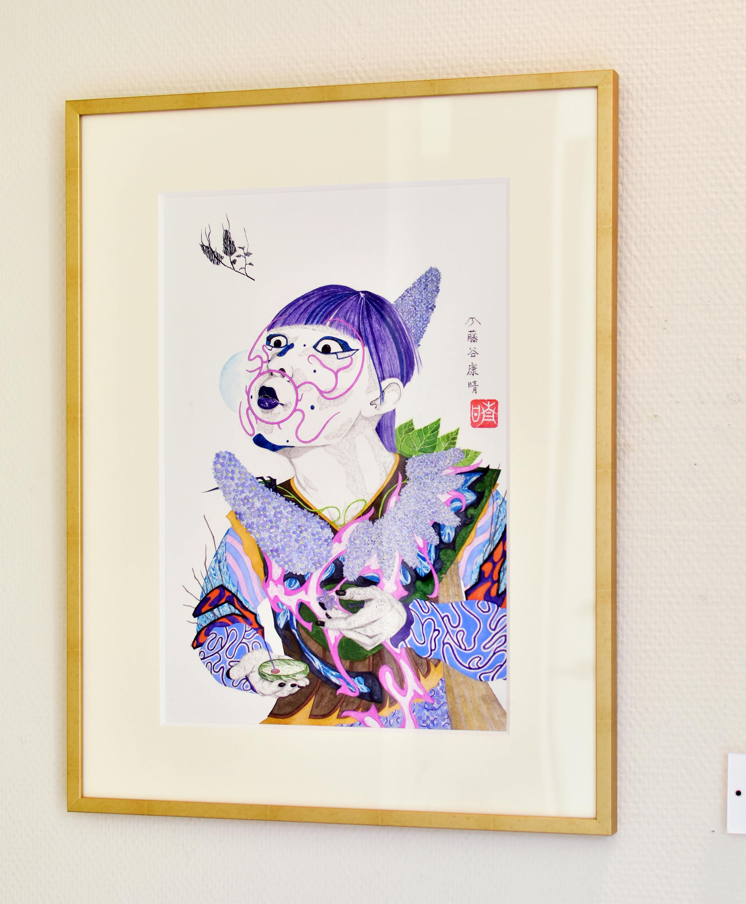 俗世の波間に　香を焚き 紫の息吹は　やすらぎの吐息 5枚ひとひら　幸あれLILA 2025年 【額装済】