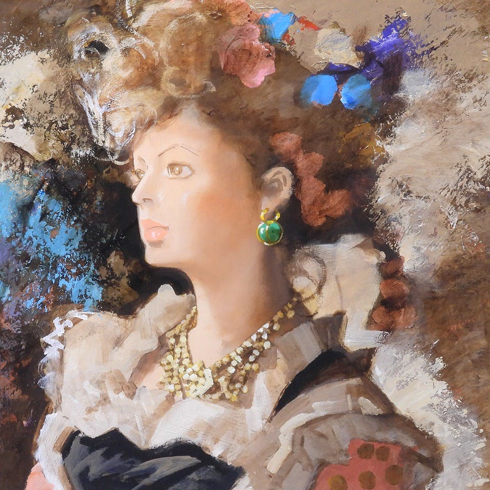 宮永岳彦 黎 油彩10号 人物画 共シール オリジナル額装 女性像 美人画 婦人像 解説付き 宮廷画家 原画 油絵 絵画 真作保証
