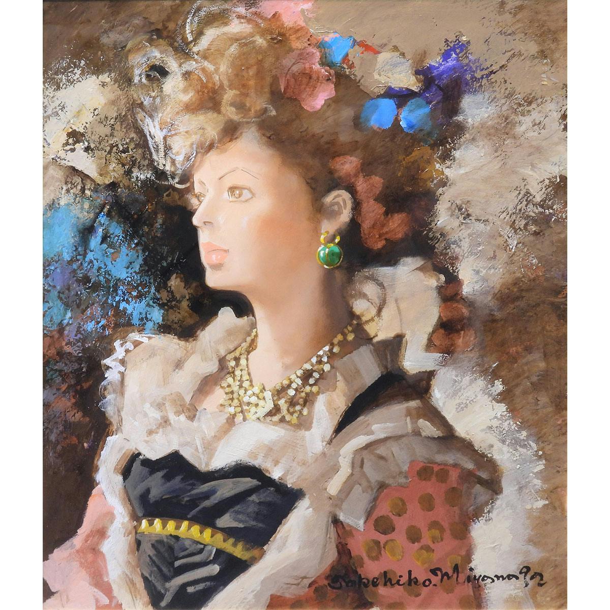 宮永岳彦 黎 油彩10号 人物画 共シール オリジナル額装 女性像 美人画 婦人像 解説付き 宮廷画家 原画 油絵 絵画 真作保証