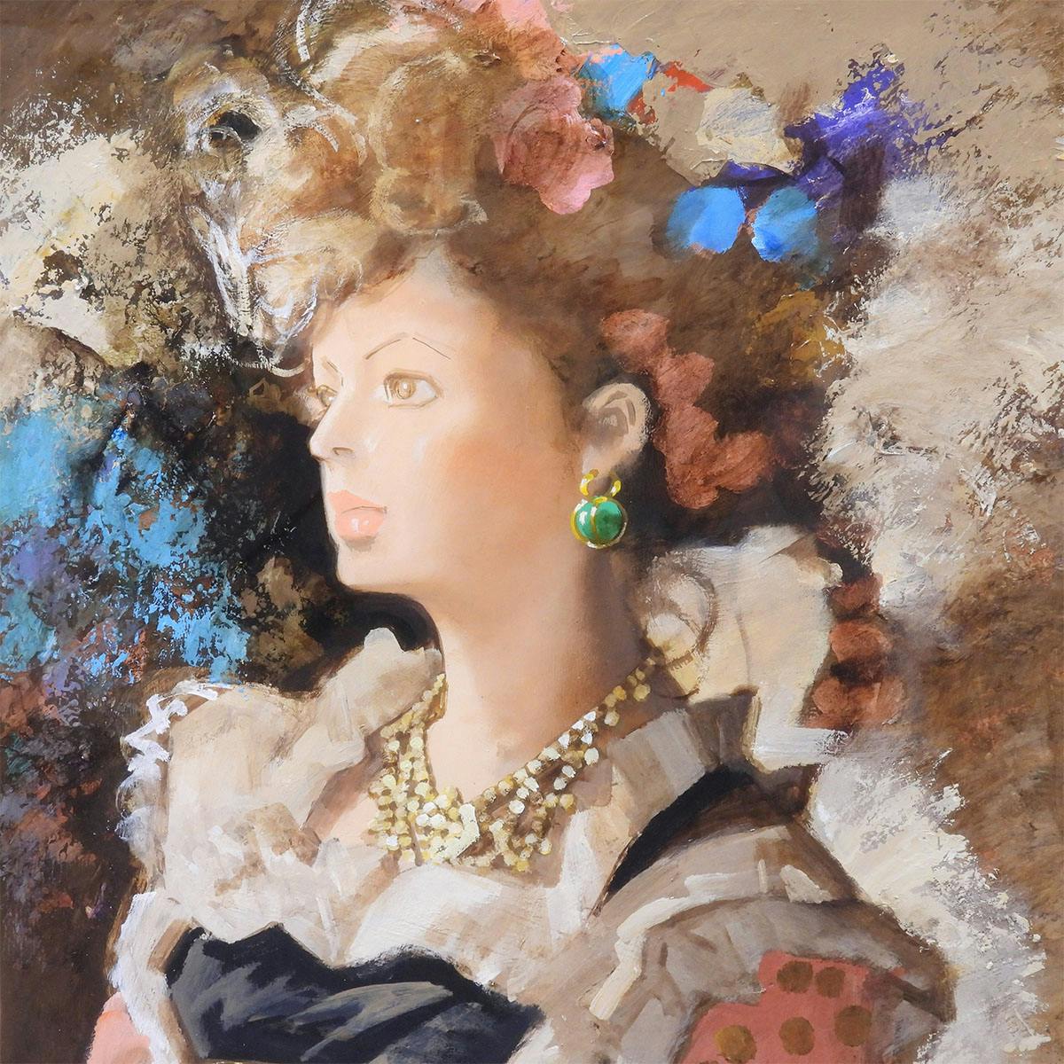 宮永岳彦 黎 油彩10号 人物画 共シール オリジナル額装 女性像 美人画 婦人像 解説付き 宮廷画家 原画 油絵 絵画 真作保証