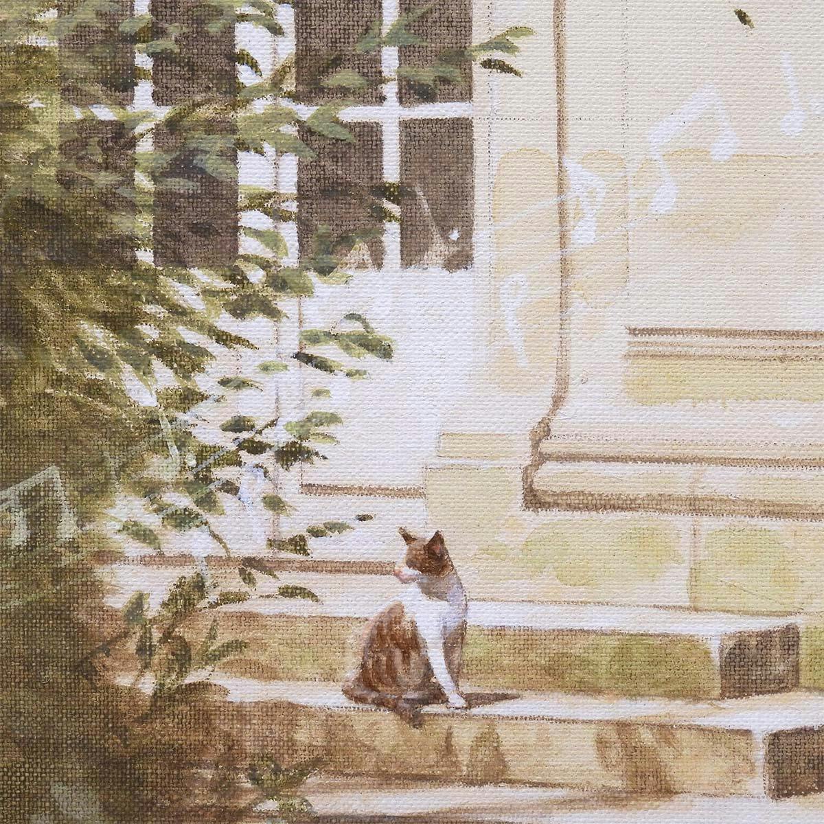 笹倉鉄平 Waltz in A-frat major アクリル原画6号 風景画 動物画 建物 猫 クラシック 音楽 ピアノ 貴重原画 絵画 真作保証