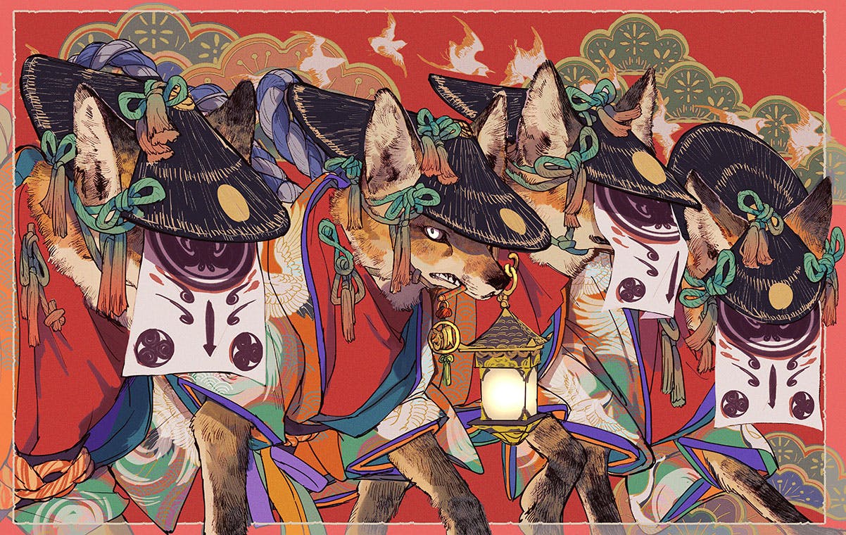 顔隠し狐