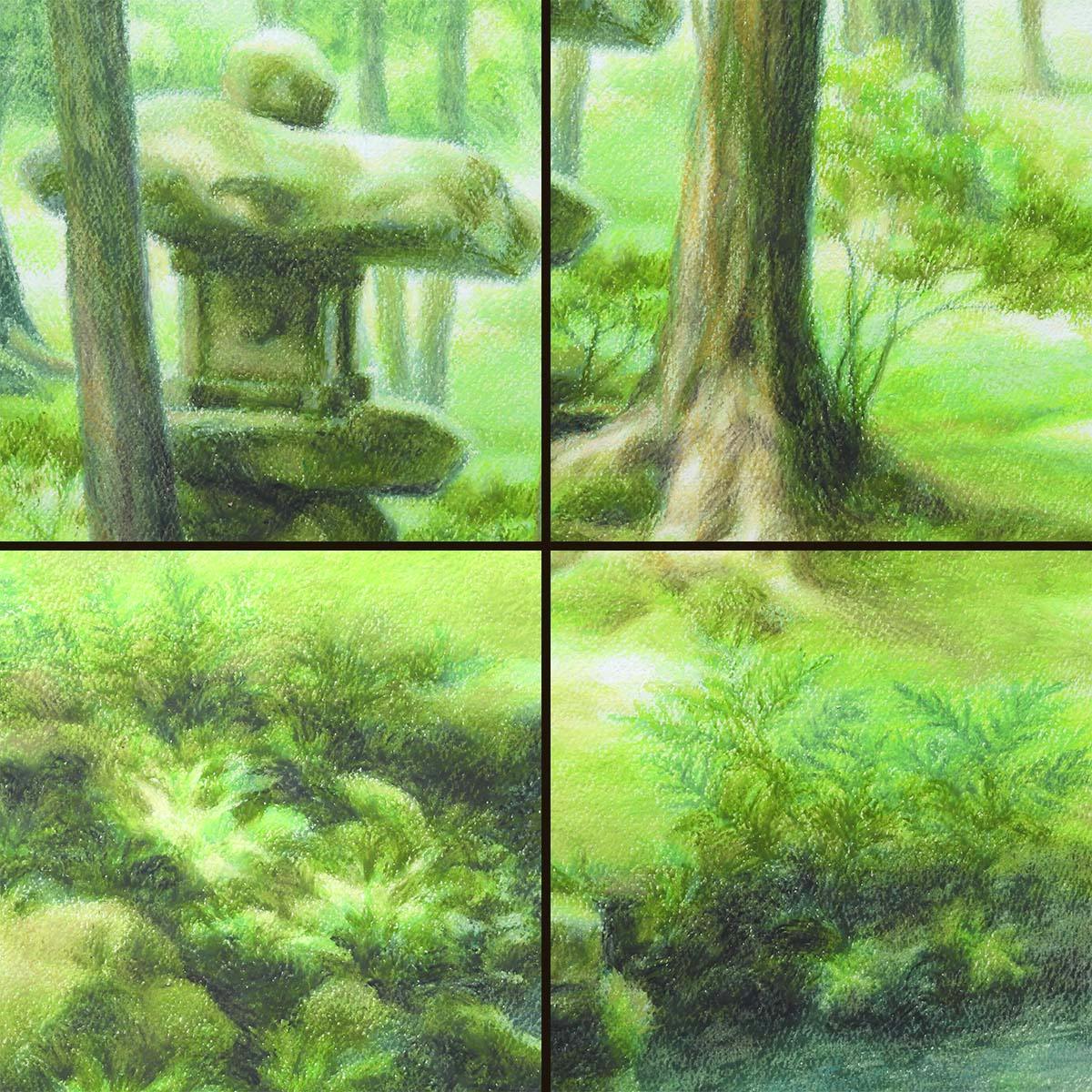笹倉鉄平 わらべ地蔵 原画12号 風景画 解説あり 2015年 苔庭 寺 京都フィレンツェ姉妹都市50周年記念作品 絵画 真作保証