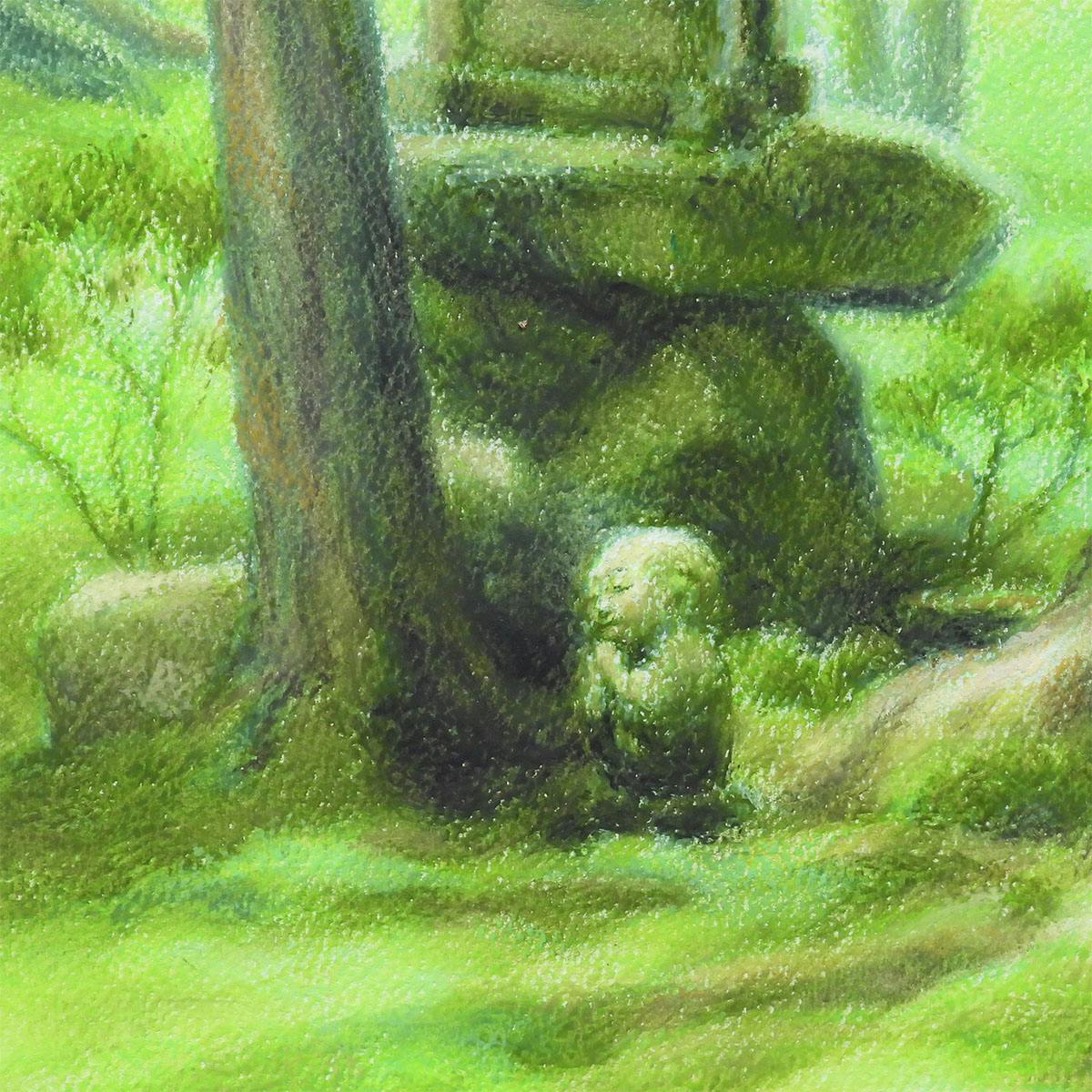 笹倉鉄平 わらべ地蔵 原画12号 風景画 解説あり 2015年 苔庭 寺 京都フィレンツェ姉妹都市50周年記念作品 絵画 真作保証