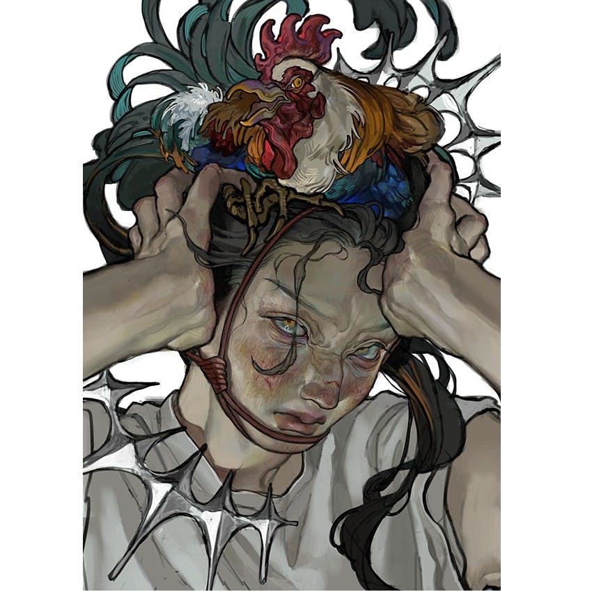 【直筆サイン入り】特殊印刷額装複製原画『鶏』