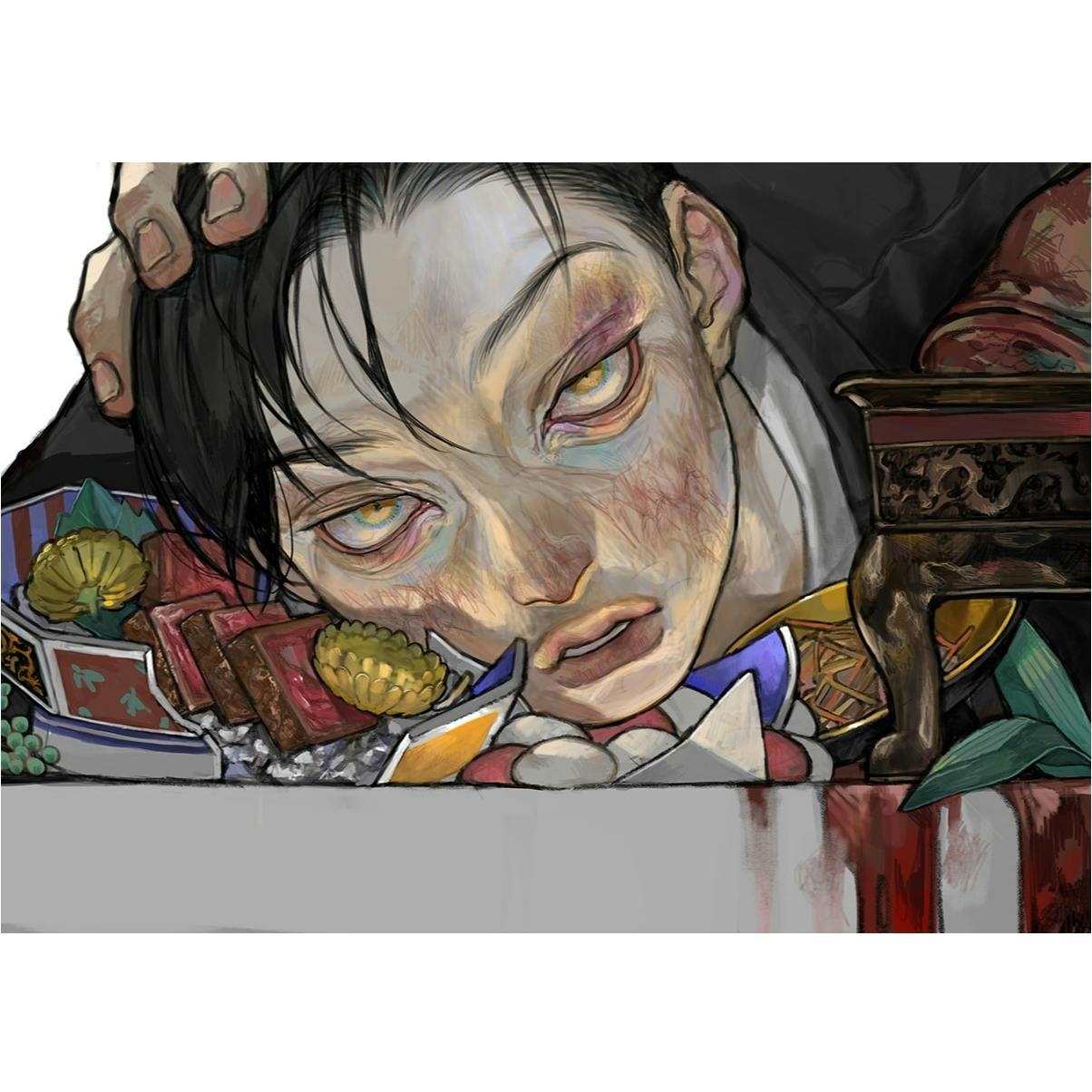 【直筆サイン入り】特殊印刷額装複製原画『食事』