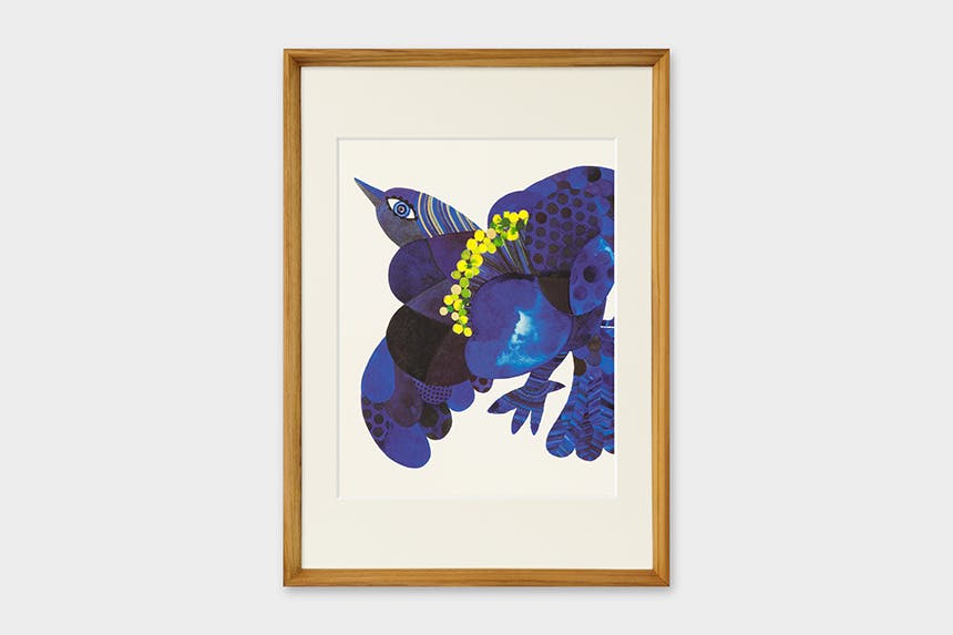 「Bird on blue flower」 A3 アートポスター（額装品）