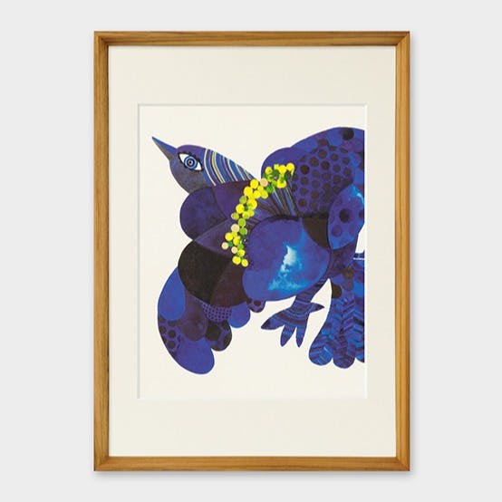 「Bird on blue flower」 A3 アートポスター（額装品）