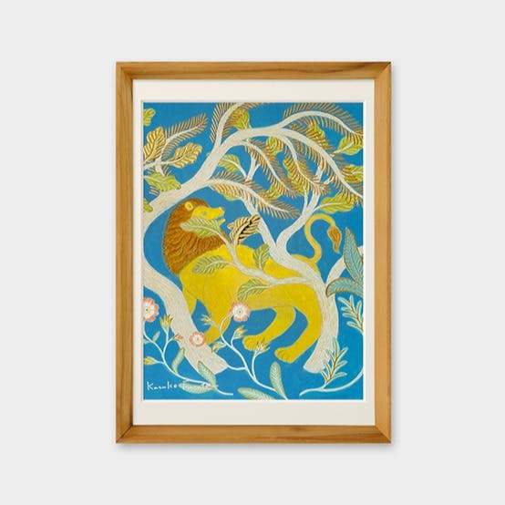 「ライオンと森」 A4 アートポスター（額装品）