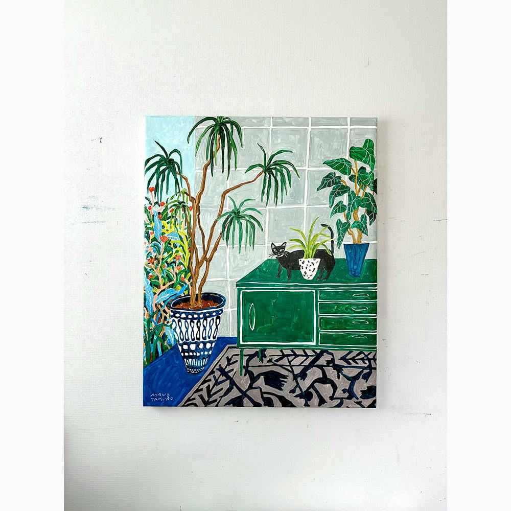 黒猫と緑のサイドボードのある部屋 A Room with a Black Cat and a Green Sideboard