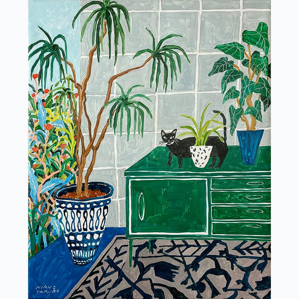 黒猫と緑のサイドボードのある部屋 A Room with a Black Cat and a Green Sideboard
