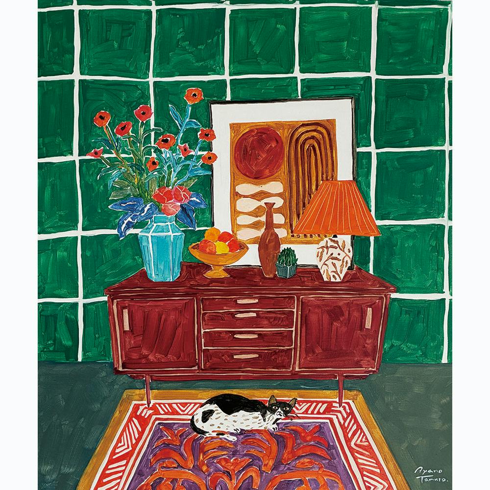 緑のタイル壁と猫のいる部屋 A Room with a Green Tiled Wall and a Cat