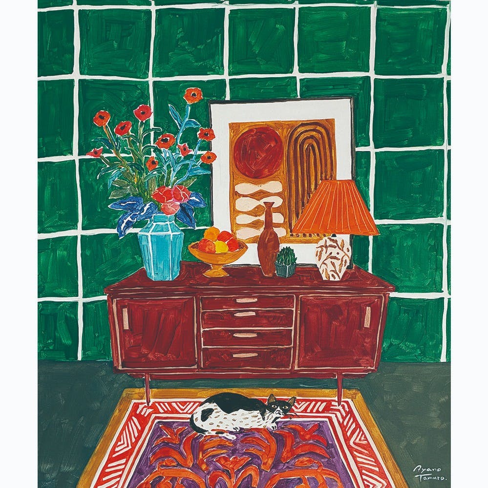 緑のタイル壁と猫のいる部屋 A Room with a Green Tiled Wall and a Cat
