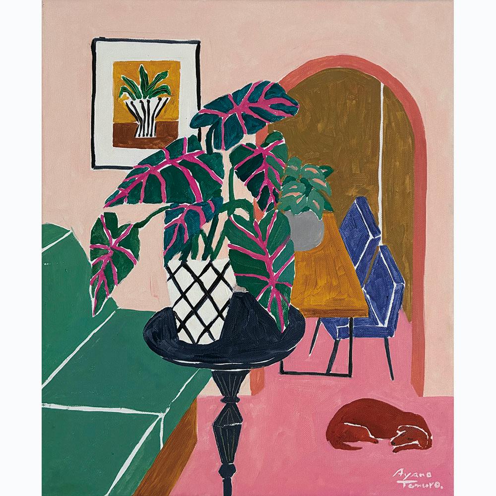 植物のそばで犬が眠る部屋 A Room with a Dog Sleeping Beside Plants