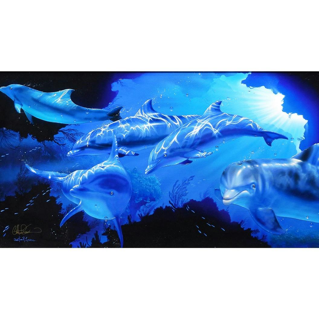 絵画 クリスチャン・リース・ラッセン 原画 フィフス ディメンション 動物画 DXユニーク イルカ 海 アート 海外販売作品 オリジナル 解説あり 真作保証