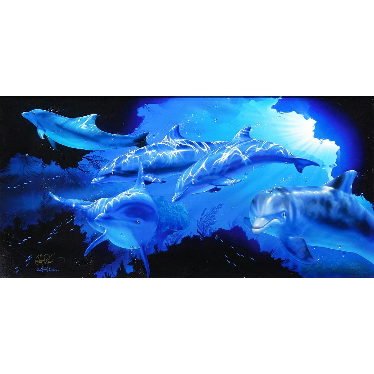 絵画 クリスチャン・リース・ラッセン 原画 フィフス ディメンション 動物画 DXユニーク イルカ 海 アート 海外販売作品 オリジナル 解説あり 真作保証