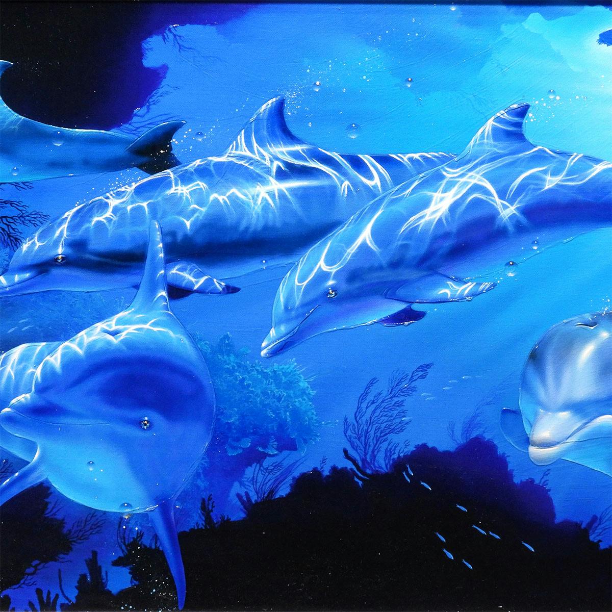 絵画 クリスチャン・リース・ラッセン 原画 フィフス ディメンション 動物画 DXユニーク イルカ 海 アート 海外販売作品 オリジナル 解説あり 真作保証